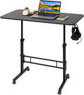 Standing Desk Adjustable Height Rolling Walking Pad Desk Small Mobile Table with Wheels Portable Stand Up Table for Standing or Sitting Size 31.5x15.7 Inch Black