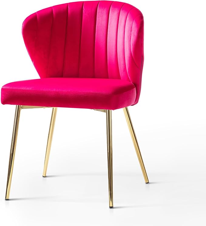 HULALA HOME Velvet Dining Chairs Modern Small Armless Accent Chair with Gold Metal Legs Living Room Upholstered Cute Side Chair Elegant Tufted Back Vanity Chair for Bedroom/Beauty Room-Fuchsia