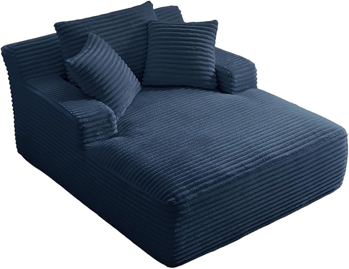 67 Inch Oversized Chaise Lounge Chair IndoorBoneless Corduroy Sofa Bed with Spring CushionDeep Seat Cloud Couch and Reading LoungerSoft Sleeper Sofa for Living RoomNo Assembly Required (Blue)