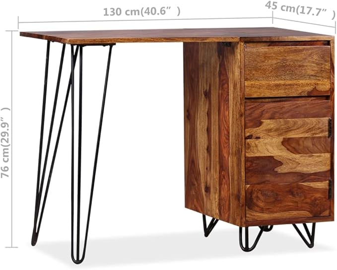 Wooden Writing Computer Desk with 1 Drawer and 1 Cabinet Home Office Desk Writing Study Table PC Desk Workstation for Bedroom Solid Sheesham Wood 43.3 x 17.7 x 29.9