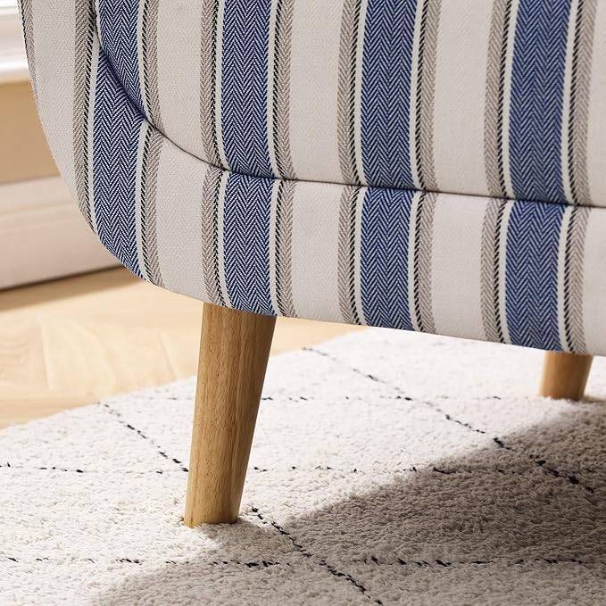 VANOMi Mid-Century Accent Chair with Stripe Pattern Modern Linen Fabric Armchair with Wood Legs Club Chair for Living Room Comfy Upholstered Side Chairs for Bedroom Reading Small Place (Navy)