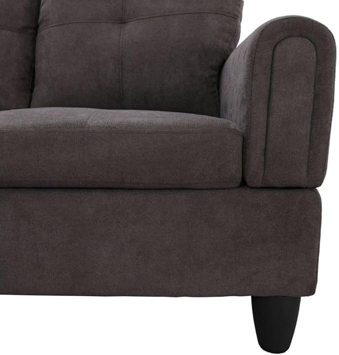 Dark Brown L-Shaped 3-Piece Flannel Sofa with Storage Ottoman Set Sectional Couch Sofa Set for Living Room Office Small Space