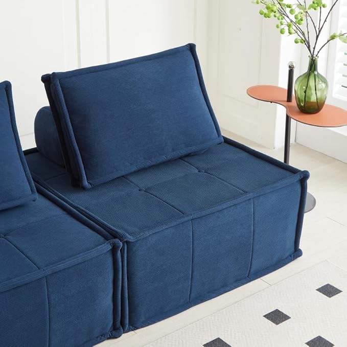 PurrJoys Modular Sectional Sofa 3-Piece 105 Deep Seat Corduroy Lounge Sofa with Movable Cushions Modular Couch for Small Spaces Living Room Bedroom Apartment Office - Blue