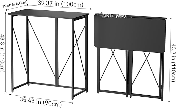 Folding Standing Desk 39 Foldable Standing Desk Collapsible Sit Stand Desk for Walking Pad Treadmill Home Office Living Room and Bedroom 19.68 D x 39.37 W x 43.3 H Black