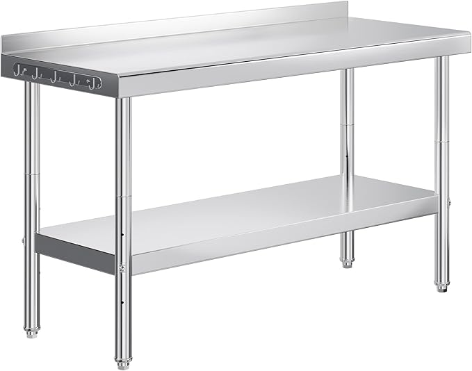 Jocisland 24 x 60 Stainless Steel Table for Prep &amp Work NSF Certified with Backsplash Adjustable Under Shelf &amp Safe Design for Restaurant Home and Outdoor