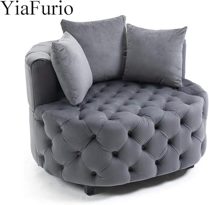Armchair with 3 Pillows &amp Wood LegsOversized Upholstered Accent Chair for Living Room &amp Bedroom Barrel Chair Large Velvet Chair Sofa Lounge Chair Leisure Club