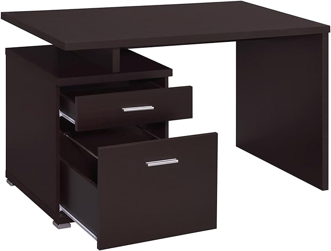 Cappuccino 2-Drawer Reversible Office Desk - Space-Saving Home Office Desk with File Drawer