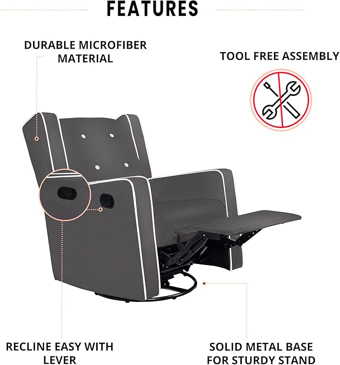 Swivel Rocker Recliner Chair for Adults and Elders Comfortable Living Room Recliner with 360° Swivel Manual Reclining with Adjustable Footrest Ergonomic Back Support