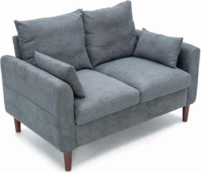 Panana 2 Seater Sofa Lounger Couch with Storage Pocket Armrests Wood Legs Cushion Back Couch Modern Design Compact Home Bedroom Loveseat (Gray Linen 2 Seater loveseat)