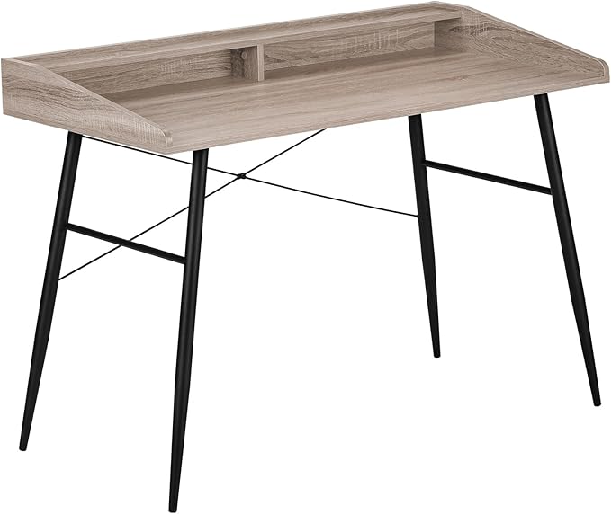 Computer Desk Home Office Laptop Storage Shelves 48 l Work Brown Laminate Black Metal Contemporary Modern PN968