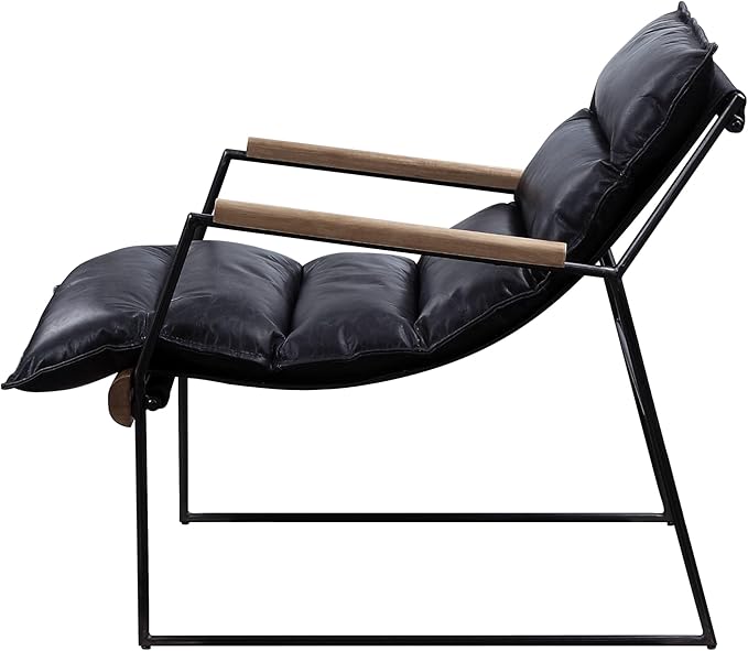 Distress Leather Accent Chair with Sled Base - Modern Chic Industrial Style Bedroom Living Room Chair