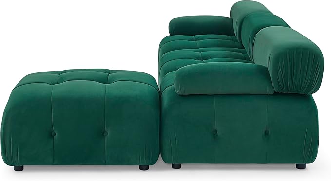 Bellemave L-Shape Sofa Couch Modular Sectional Sofa with Reversible Ottoman Velvet Upholstered Free Comnination Couch with Button Tufted Design Modern Oversized Couch for Living Room (Green)