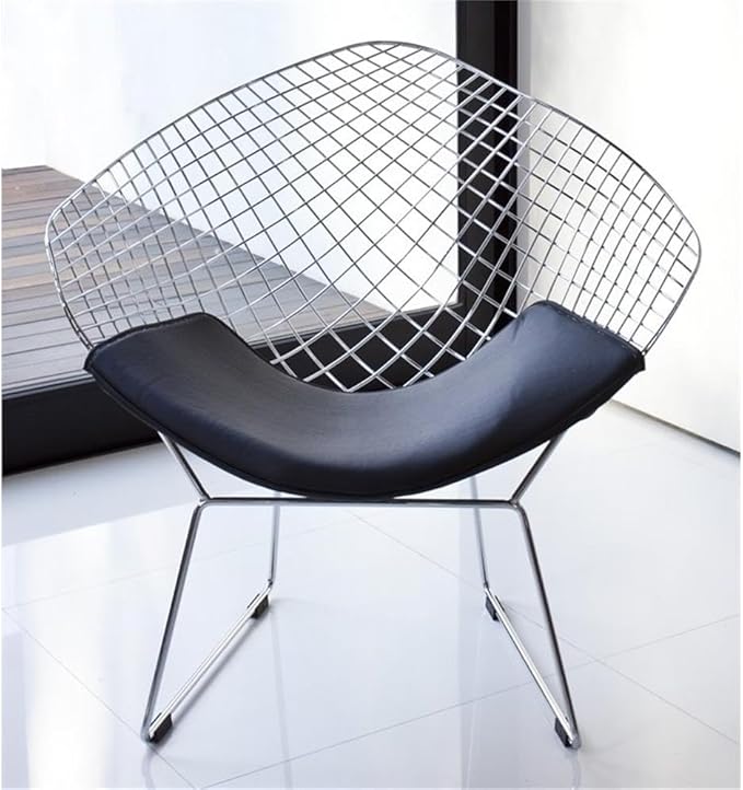 Pemberly Row Mid-Century Modern Accent Chair Set 15.5 Seat Height Faux Leather and Chrome Wire Mesh Black Finish Set of 2 Comfortable and Stylish Seating for Living Room or Home Office