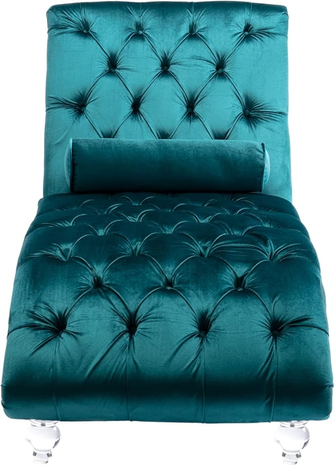 Leisure Velvet Concubine Sofa Accent Sofa Chaise Reclining Lounger Barrel Sofa with Acrylic Feet (Teal)