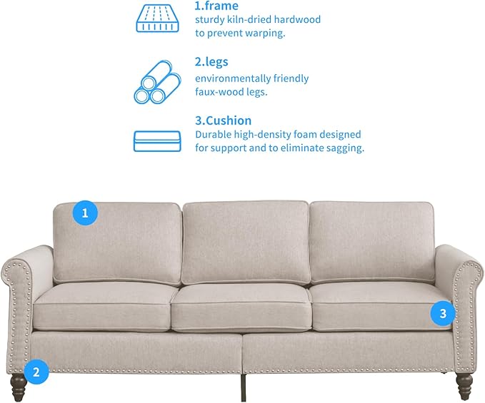 PUREMIND 3 Piece Living Room Sets Furniture Sectional Couch and Loveseat and Armchair Set Modern 3 Seater Sofa + 2 Seater Couch+ Accent Chair Furniture Set for Living Room