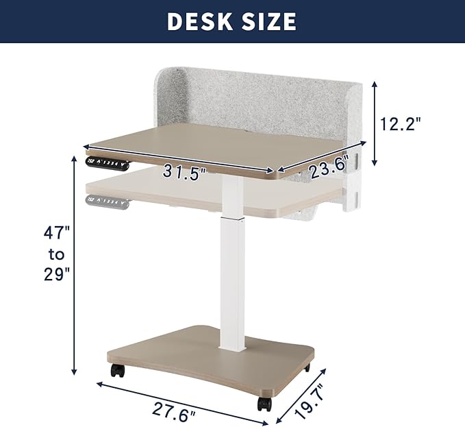 Electric Standing Desk 31.5x23.6 Inch Single Leg Height Adjustable with Digital Memory Panel Khaki Desktop