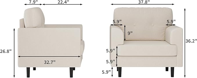 Garvee 38 Wide Armrest Accent Chair Linen Upholstered Reading &amp Lounge Chair for Living Room Bedroom Office &amp Reading Nook High-Density Foam Comfortable Single Sofa Chair（Beige）