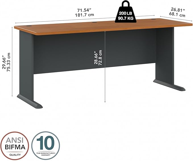 Bush Business Furniture Series A 72W Desk in Natural Cherry and Slate Large Workstation for Home or Professional Workspace Desktop Solution for Office Use