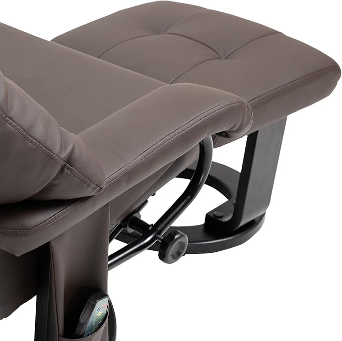 Massage Recliner Chair with Ottoman 10 Vibration Points and 360° Swivel Comfortable Faux Leather Living Room Chair with Side Pocket Brown.