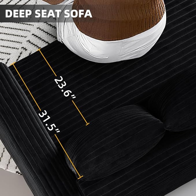Cloud Couch Modular Sectional Sofa Fluffy 4 Seater Corduroy Cloud Sofa Couch 102.4'' Oversized Chaise Lounge Sleeper Sofas Deep Seat Sectional Couches for Living Room Black