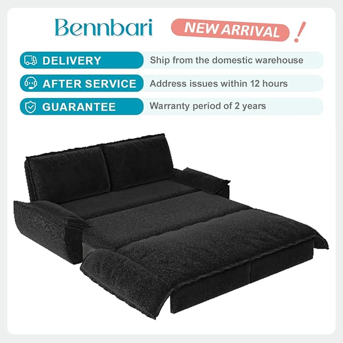 73.2 Queen Size Pull Out Sofa Bed 3-in-1 Velvet Convertible Sleeper Loveseat for Living Room Apartment Bedroom &amp Small Spaces (Black)
