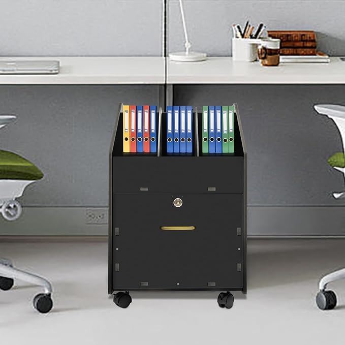 Mobile File Cabinet with Lock Under Desk Rolling File Cabinet with Wheels Black PVC File Organizer Storage for Home Office Lockable File Holder with Brake System