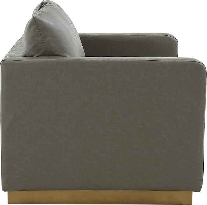 LeisureMod Nervo Modern Upholstered Leather Loveseat Sofa 2-Seater Living Room Couch with Gold Metal Base and Removable Cushions Small Space Furniture for Living Room Office Waiting Area Grey