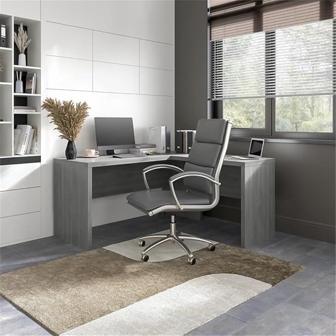 Bush Business Furniture L Shape Desk with Wire Management Echo Collection Corner Computer Table with Quick-to-Assemble Hardware Home Office Credenza 60Wx60Lx30H