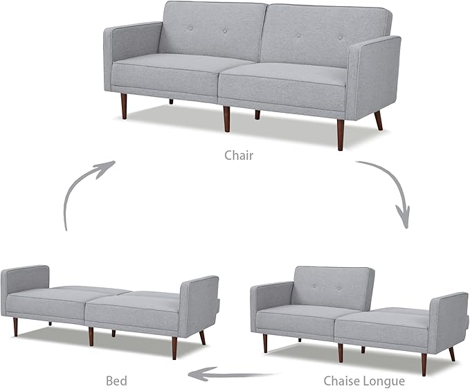 Artdeco Home Convertible Sofa Bed with 3 Level of Adjustability 76 W Mid-Century Style Soft 100% Polyester Fabric Sleeper Sofa for Small Space Living Room and Apartment(Moon Light)