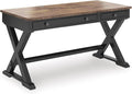 Signature Design by Ashley Wildenauer Farmhouse 1-Drawer 60 Home Office Desk with Keyboard Tray Cord Management and Trestle Base Dark Brown &amp Black