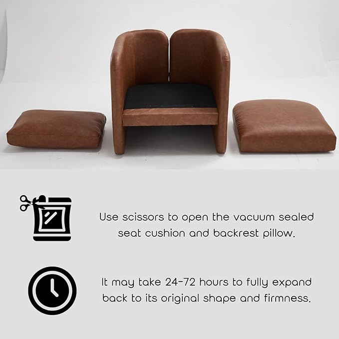 Modern Accent Barrel Chair Single Sofa Chair with Removable Back Pillow Comfy Pu Leather Upholstered Reading Accent Chair Lounge Armchair for Bedroom Living Room Brown