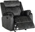 Pemberly Row Contemporary Glider Recliner Gray Soft Microfiber Fabric Manual Recline Plush Pillow Arms and Padded Footrest Suede-Like Material Contrast Stitching Comfortable Living Room Chair