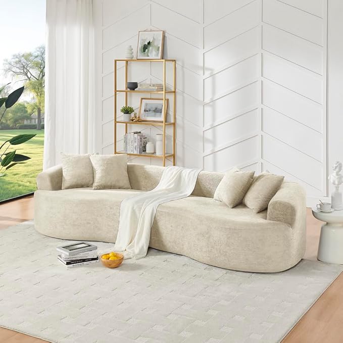 112'' Oversized Curved Modular Sectional Sofa Upholstered Chenille Boneless Couch Comfy Cloud Compression Sofa with Extra Deep &amp Wide Seat for Living Room Apartment Office Beige