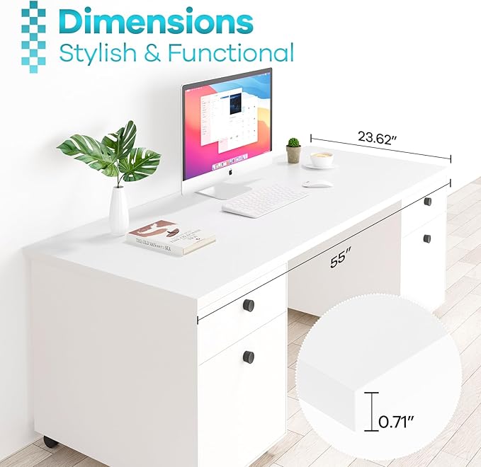 Kaboon White Table Top 23.62 D x 55 W Solid One-Piece Desktop Universal Wood Countertop Reversible Laminate Top Double Desks L-Desk DIY for Home and Commercial