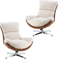 DUOMAY Swivel Accent Chair Set of 2 Modern Linen Soft Foam Lounge Chair with High Back Comfy Rocker Chair for Living Room Bedroom Reading Room Office Tilt &amp Swivel Chrome Base Beige