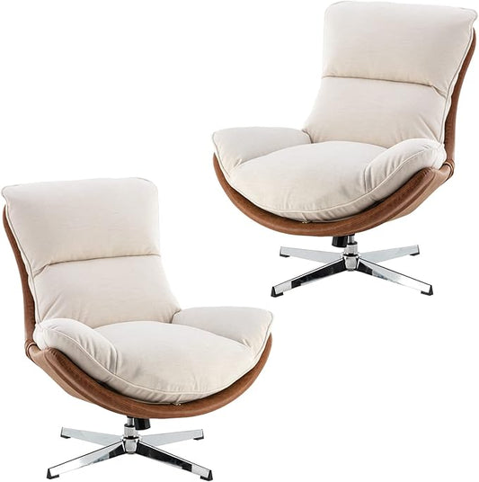 DUOMAY Swivel Accent Chair Set of 2 Modern Linen Soft Foam Lounge Chair with High Back Comfy Rocker Chair for Living Room Bedroom Reading Room Office Tilt &amp Swivel Chrome Base Beige