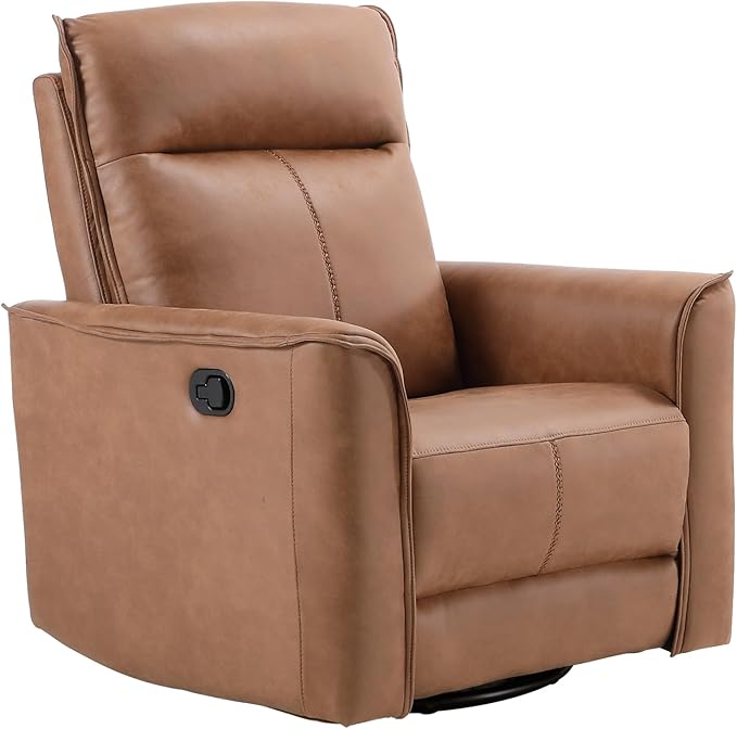 EBELLO Swivel Rocker Glider Chair Nursing Swivel Glider Rocking Recliners with Overstuffed Backrest Faux Leather Manual Reclining Sofa for Living Room Bedroom Apartment Brown