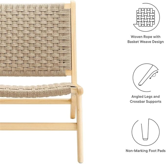 Modway Saoirse Woven Rope Wood Accent Lounge Chair in Natural Natural