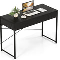 GOFLAME Modern 2-Drawer Computer Desk Home Office Desk w/Reinforced Heavy-Duty Metal Frame Versatile Study Writing Desk w/Anti-Tip Kit Ideal for Bedroom Study Office Small Spaces Black