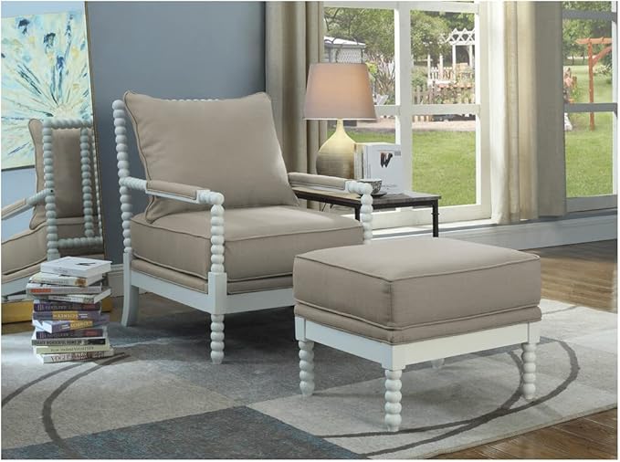 Best Master Furniture HL32 West Palm Solid Wood Living Room Accent Chair in Beige/White