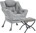 Lazy Chair with Ottoman Large Light Grey Accent Chair with Ottoman Comfy Reading Armchair Leisure Sofa Chair for Living Room Bedroom Dorm Room Office