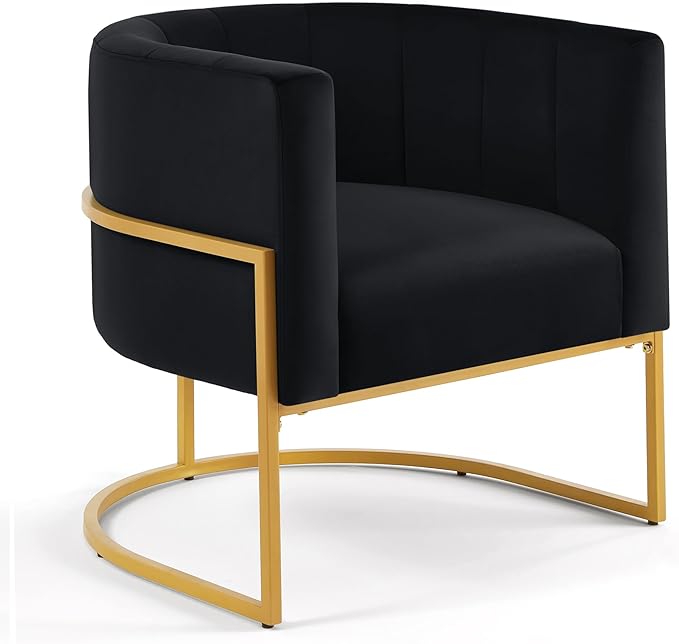 Modern Velvet Accent Chair - Metal Base Linen Upholstery 28 W Contemporary Lounge Chair for Living Room Easy Assembly Included (Black + Velvet + Foam)