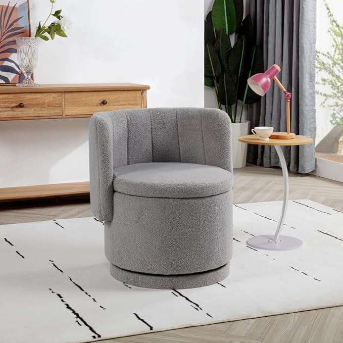Stylish and Minimalist Teddy Fleece Single Sofa Chair with Arms and Pillow Armchair Accent Chair for Living Room Bedroom StudyGrey (Gray + Boucle)