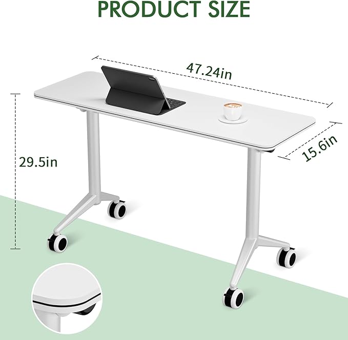 Folding Home Office Desk with Locking Wheels | Mobile Flip Top Computer Table | Space Saving Design for Small Spaces Apartments &amp Studios (47IN)