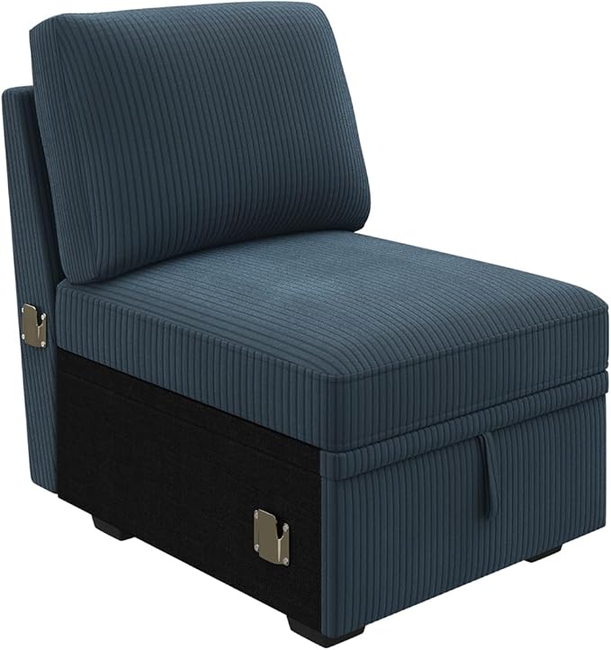 HONBAY Single Seat for Modular Sectional Sofa Customizable Armless Chair for Sectional Sleeper Sofa Velvet Blue