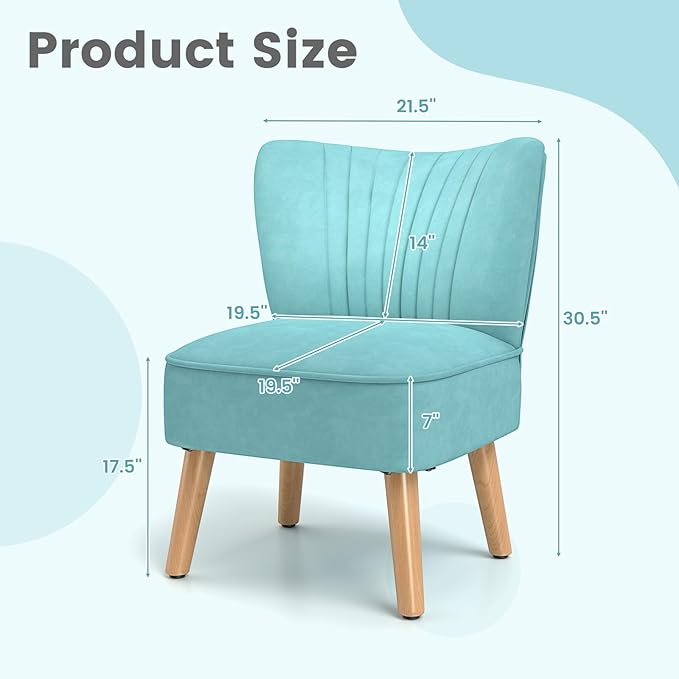 KOMFOTT Velvet Accent Chair Modern Armless Sofa Chair with Solid Rubber Wood Legs Wingback Leisure Chair with Thick Cushion Upholstered Side Chair for Living Room Bedroom Turquoise