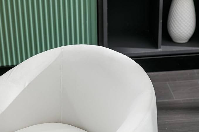 Swivel Barrel Accent Chair Velvet 360° Swivel Chair Small Leisure Chair Single Sofa Chair with Metal Swivel Base for Living Room Hotel Bedroom Office Coffee Shop (White + Velvet)