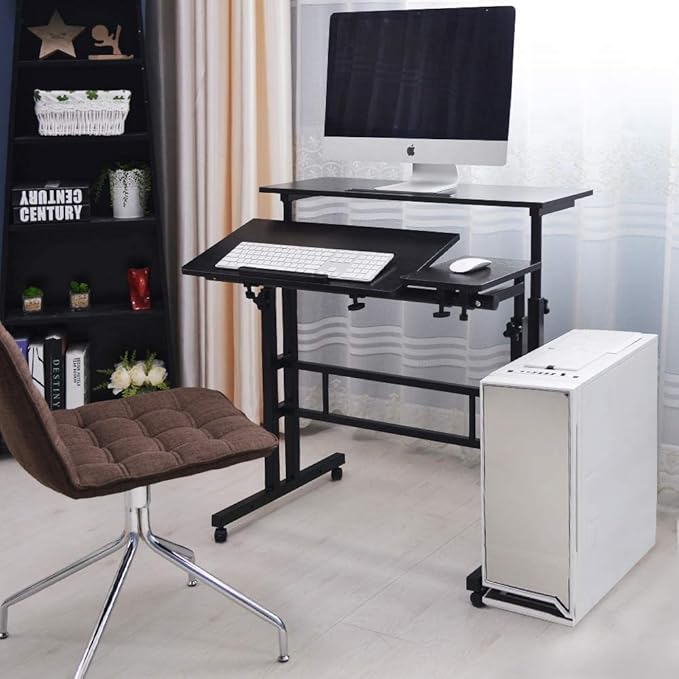 SDHYL 31.5 inches Movable Laptop Desk with Mouse Board Adjustable Height and Angle Anti-Slip Workstation Home Office Desk with Tablet Slot Portable Student Desk Black S7-ZS-101-2BK-US