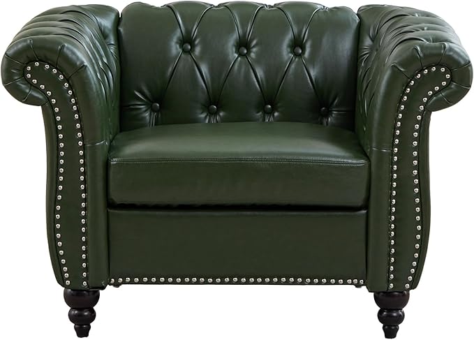 QHITTY Accent Chair Chesterfield Chair Modern Leather Upholstered Chair with Tufted Back for Living Room Furniture (Green)