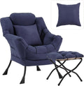 Lazy Chair with Ottoman Large Accent Chair with Ottoman and a Throw Pillow Navy Reading Chair for Living Room Bedroom Dorm Room Office Apartment Relaxing Use